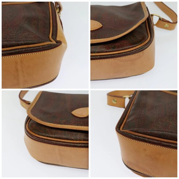 ETRO Paisley Shoulder Bag PVC Leather Brown Gold Auth am8067 - Picture 14 of 16